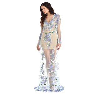 Floral light blue embroidered dress